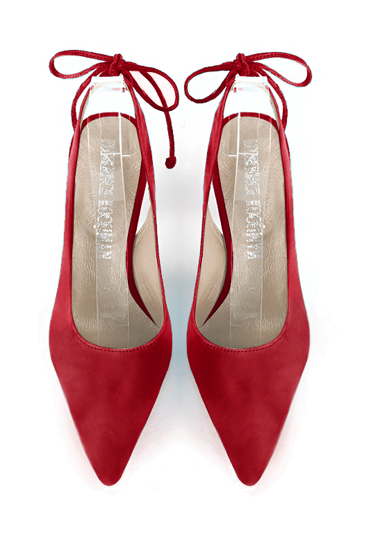 Cardinal red women's slingback shoes. Pointed toe. High slim heel. Top view - Florence KOOIJMAN